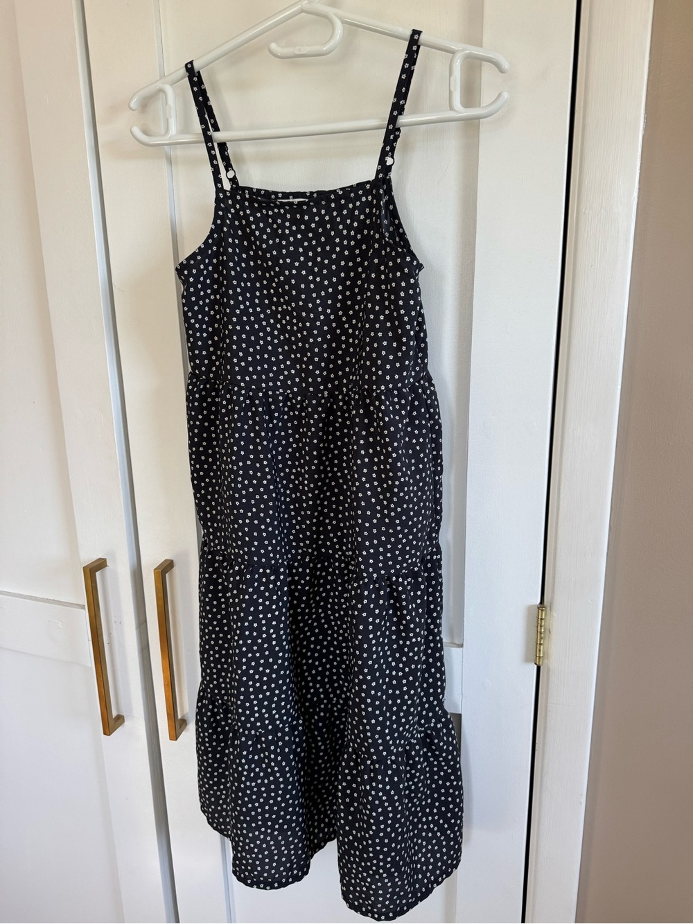 H&M Black & White Polka Dot Tiered Spaghetti Strap Dress